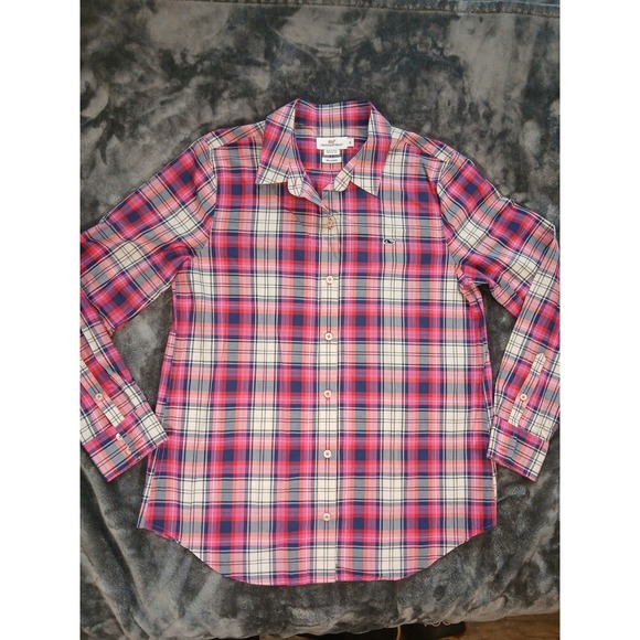 Vineyard Vines Tops - VINEYARD VINES Pink Blue & White Gingham Check Whale Logo Shirt Top Size SMALL